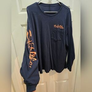 Salt Life Dark Blue and Bright Orange Men's 2xl Long Sleeve Tee